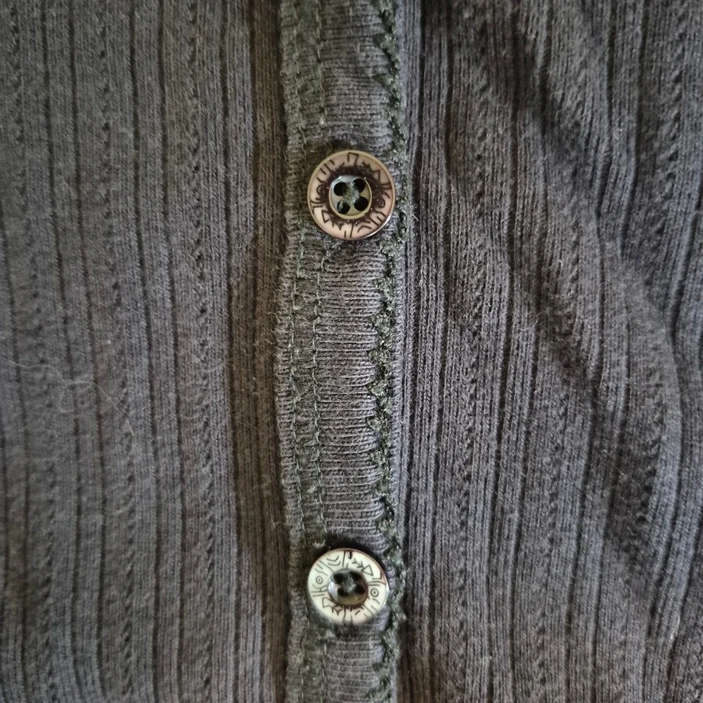 Vtg L.L. BEAN Ribbed Button Down V-Neck 100% Cotton Pointelle Top 90s Minimalism